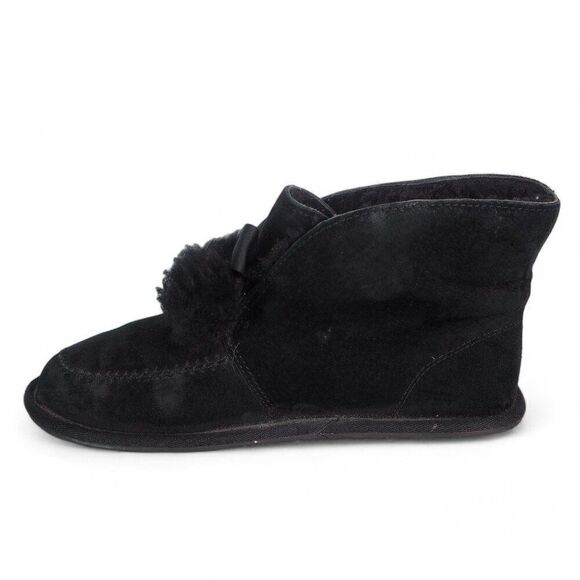 UGG Kallen Suede Moc Toe Pom Pop Suede Ankle Booties Black 1017541 Women's 7 - Picture 6 of 12